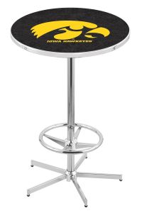 L216  Pub Table- 42" High with a 28" Top Featuring the University of Iowa Hawkeyes Chrome Base Pub Table