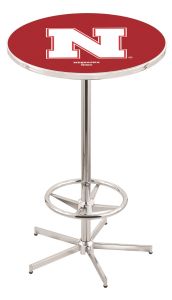 Nebraska State Cornhuskers Chrome Base Pub Table