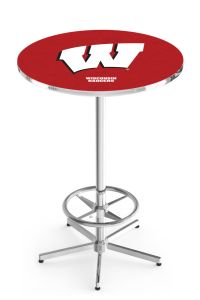 L216  Pub Table- 42" High with a 28" Top Featuring the Wisconsin Badgers Chrome Base Pub Table